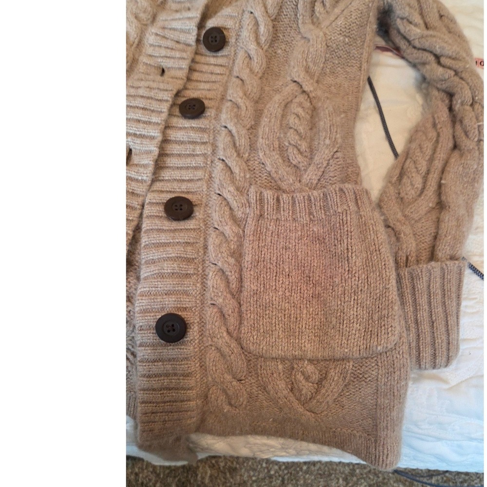 Banana Republic Beige Cable Knit Lambswool Angora Cardigan Sweater Belted Medium - Picture 16 of 16
